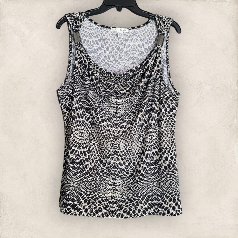 Y2K Kenneth Cole NY Snake Print Silver-Tone Accent Sleeveless Cowl Neck Top XL